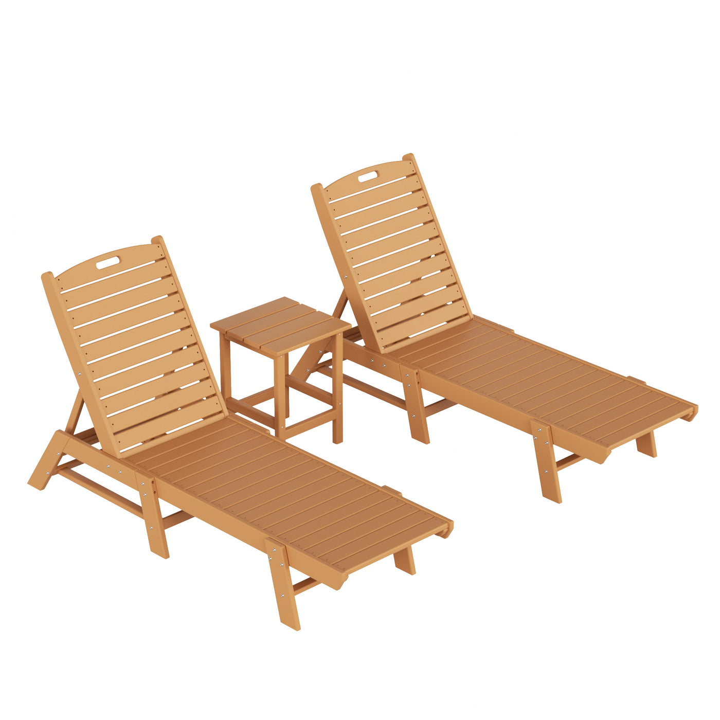 Malibu 3-Piece Poly Reclining Outdoor Patio Chaise Lounge Chair with Side Table Set