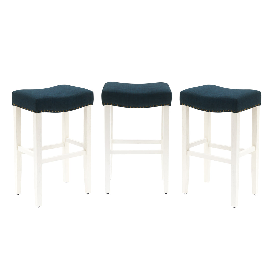 Lenox 29" Upholstered Saddle Seat Antique White Bar Stool (Set of 3)