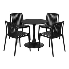 Playa 5-Piece Outdoor Metal Dining Table Set And Stackable Resin Patio Chairs