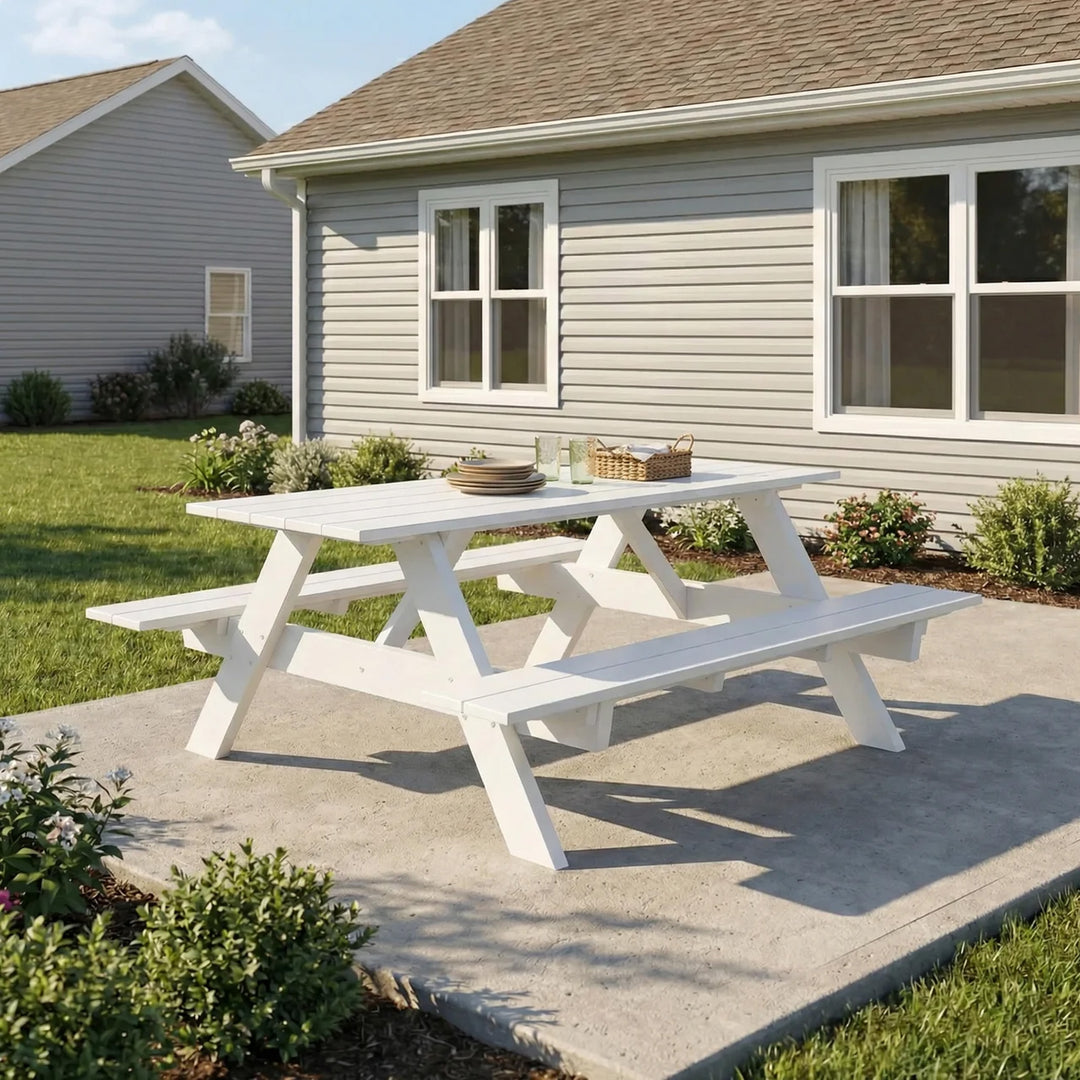 Greenville Outdoor 70" HDPE Plastic Picnic Table Bench With Umbrella Hole