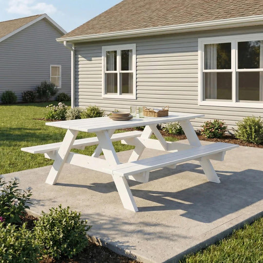 Greenville Outdoor 70" HDPE Plastic Picnic Table Bench With Umbrella Hole