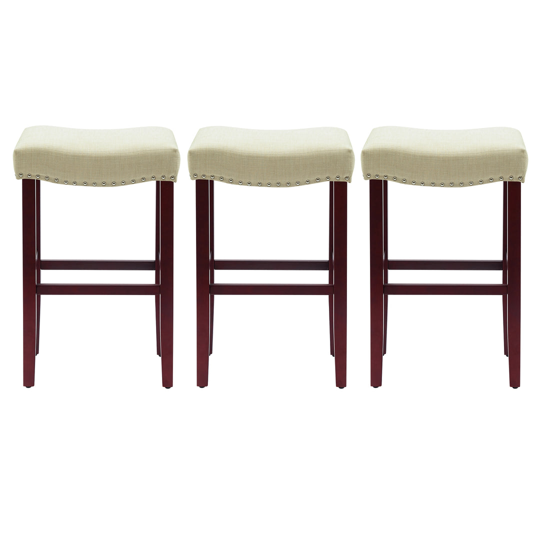 Lenox 29" Upholstered Saddle Seat Cherry Bar Stools (Set of 3)