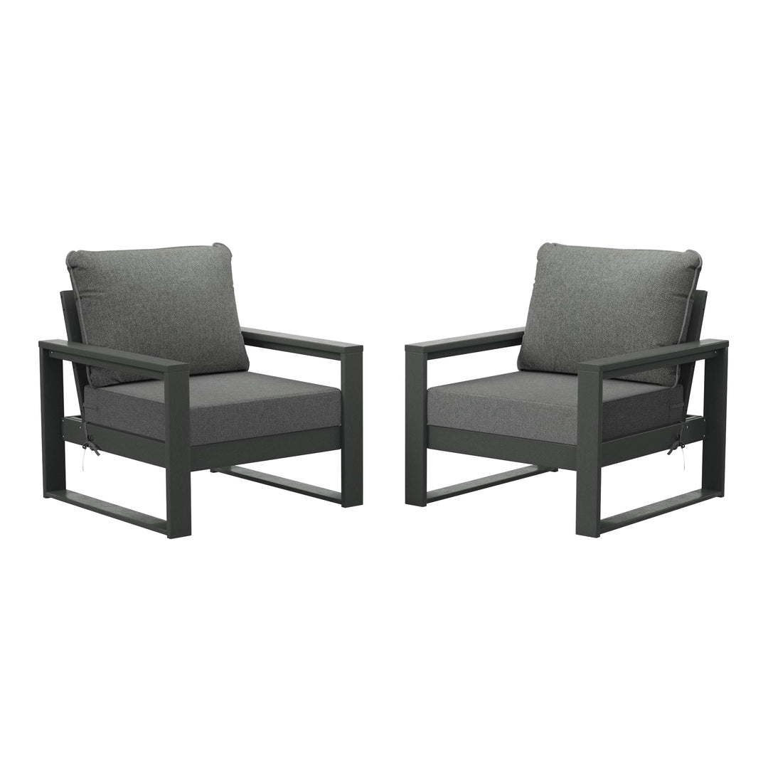 Montara Outdoor Modern HDPE Patio Club Chair with Waterproof Deep Seat Cushions (Set of 2)