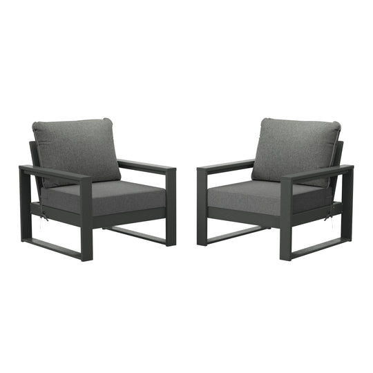 Montara Outdoor Modern HDPE Patio Club Chair with Waterproof Deep Seat Cushions (Set of 2)