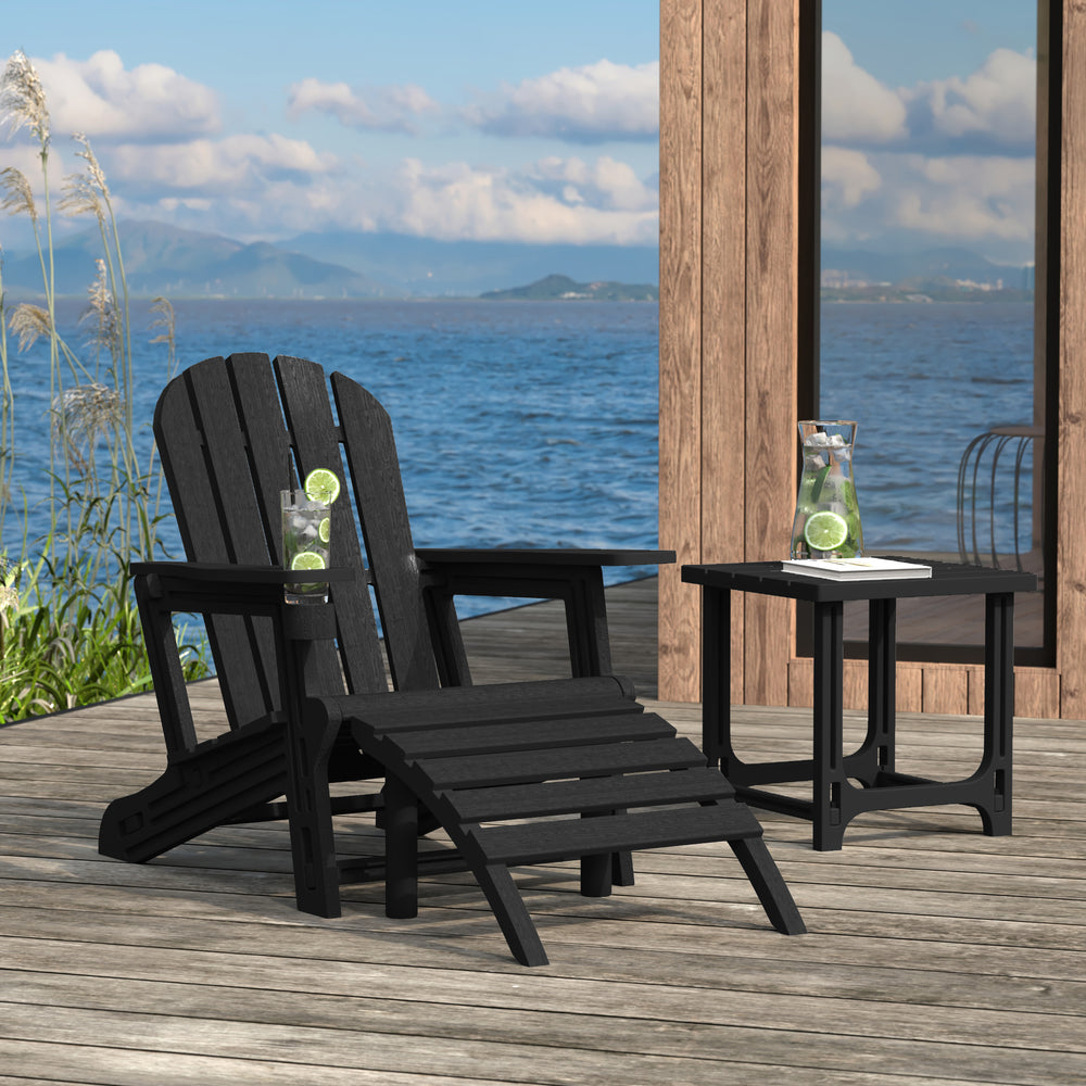 Azura 3-Piece HDPE Outdoor Patio Adirondack Chair with Ottoman and 18" Side Table Set
