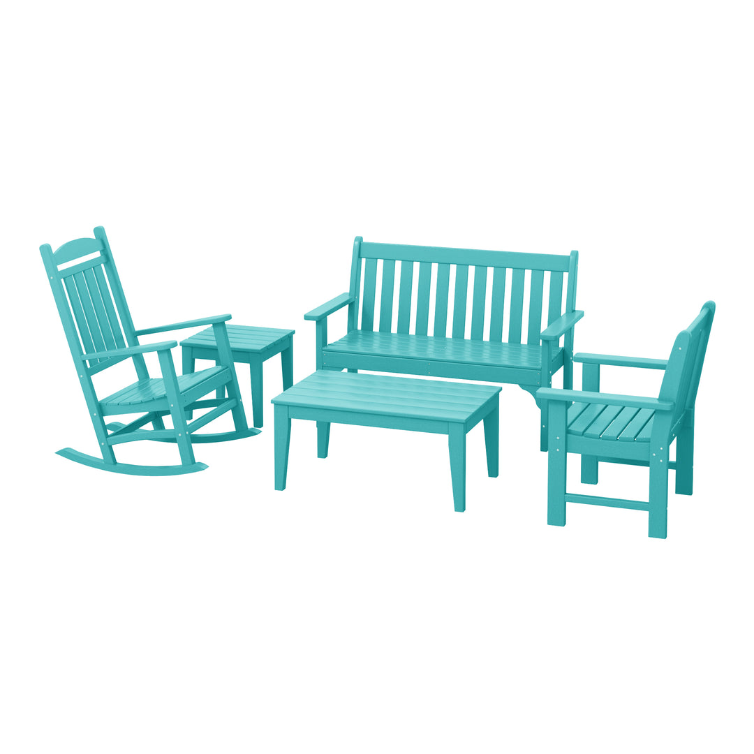 Malibu 5-Piece HDPE Outdoor Patio Furniture Couch and Rocking Chair Set