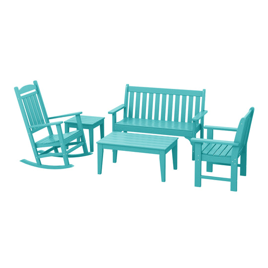 Malibu 5-Piece HDPE Outdoor Patio Furniture Couch and Rocking Chair Set