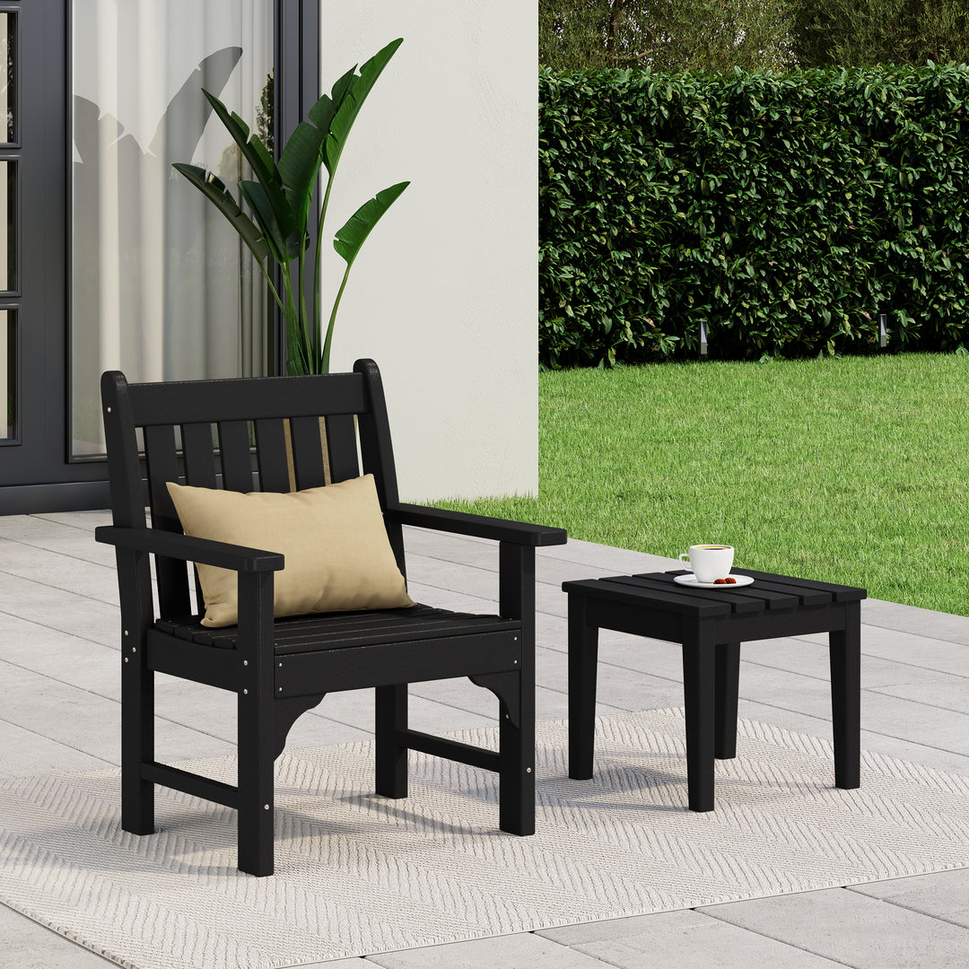Malibu Outdoor Patio 2-Piece HDPE Adirondack Garden Chair with Square Adirondack Side Table Set
