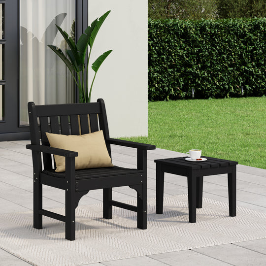 Malibu Outdoor Patio 2-Piece HDPE Adirondack Garden Chair with Square Adirondack Side Table Set