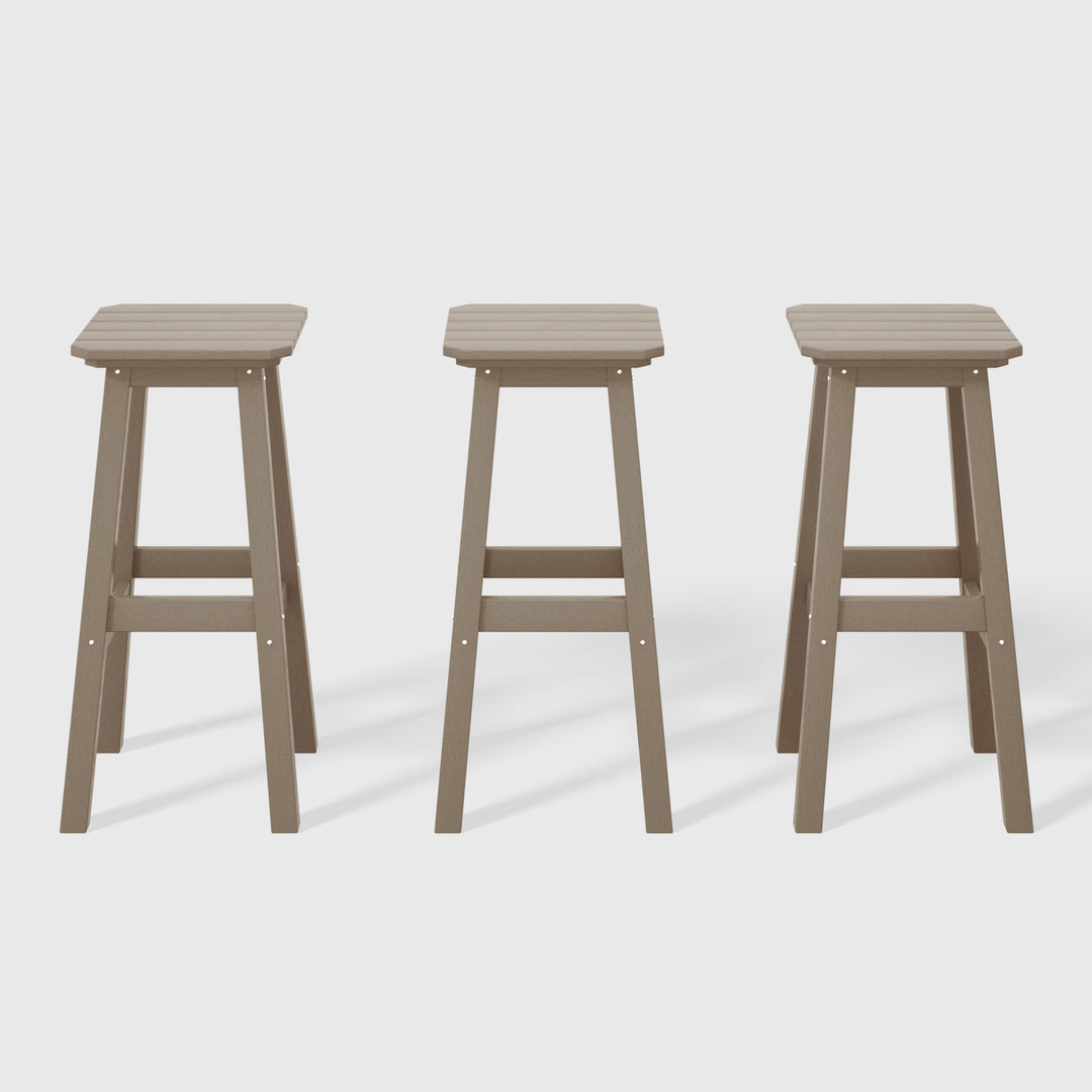 Malibu 29" HDPE Outdoor Patio Square Bar Height Bar Stool (Set of 3)