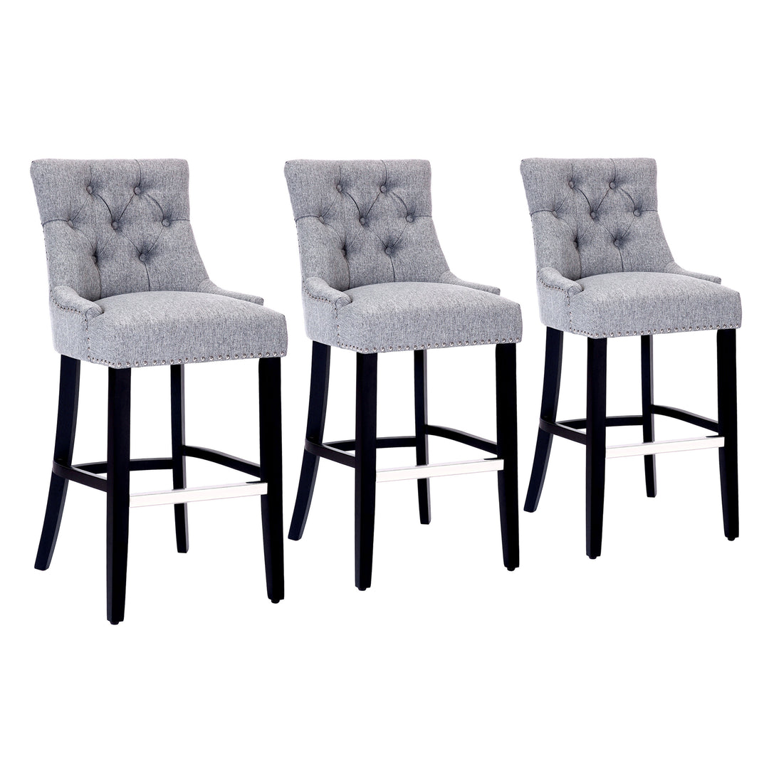 Hayes 29" Upholstered Tufted Wood Bar Stool (Set of 3), Black