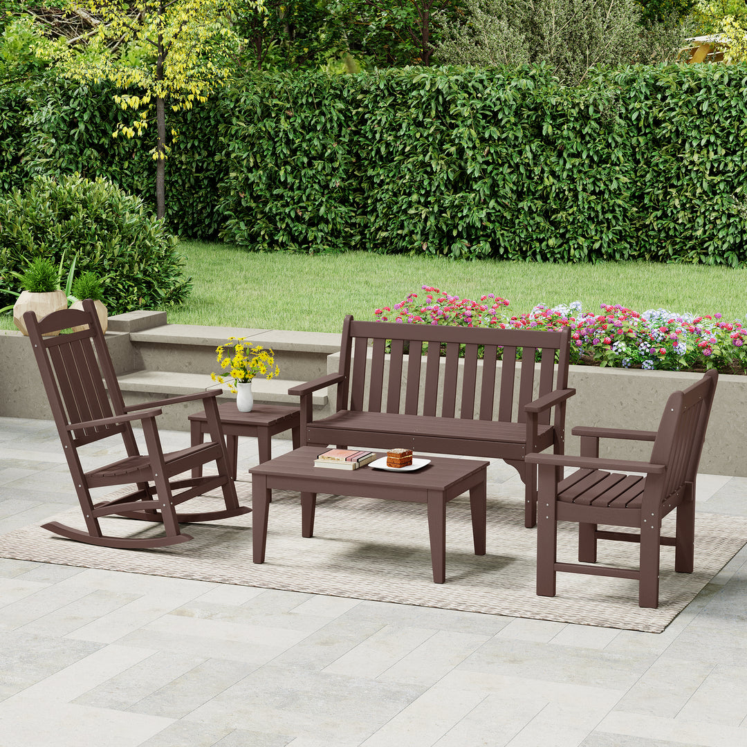 Malibu 5-Piece HDPE Outdoor Patio Furniture Couch and Rocking Chair Set
