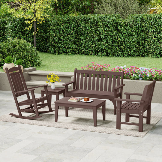 Malibu 5-Piece HDPE Outdoor Patio Furniture Couch and Rocking Chair Set