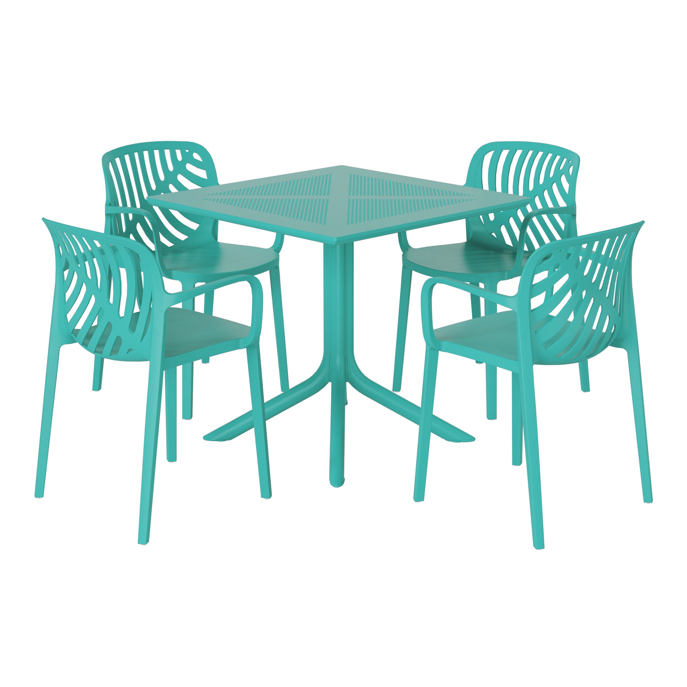 Playa 5-Piece Outdoor Resin Square Patio Dining Table Set with Modern Stackable Patio Dining Chairs