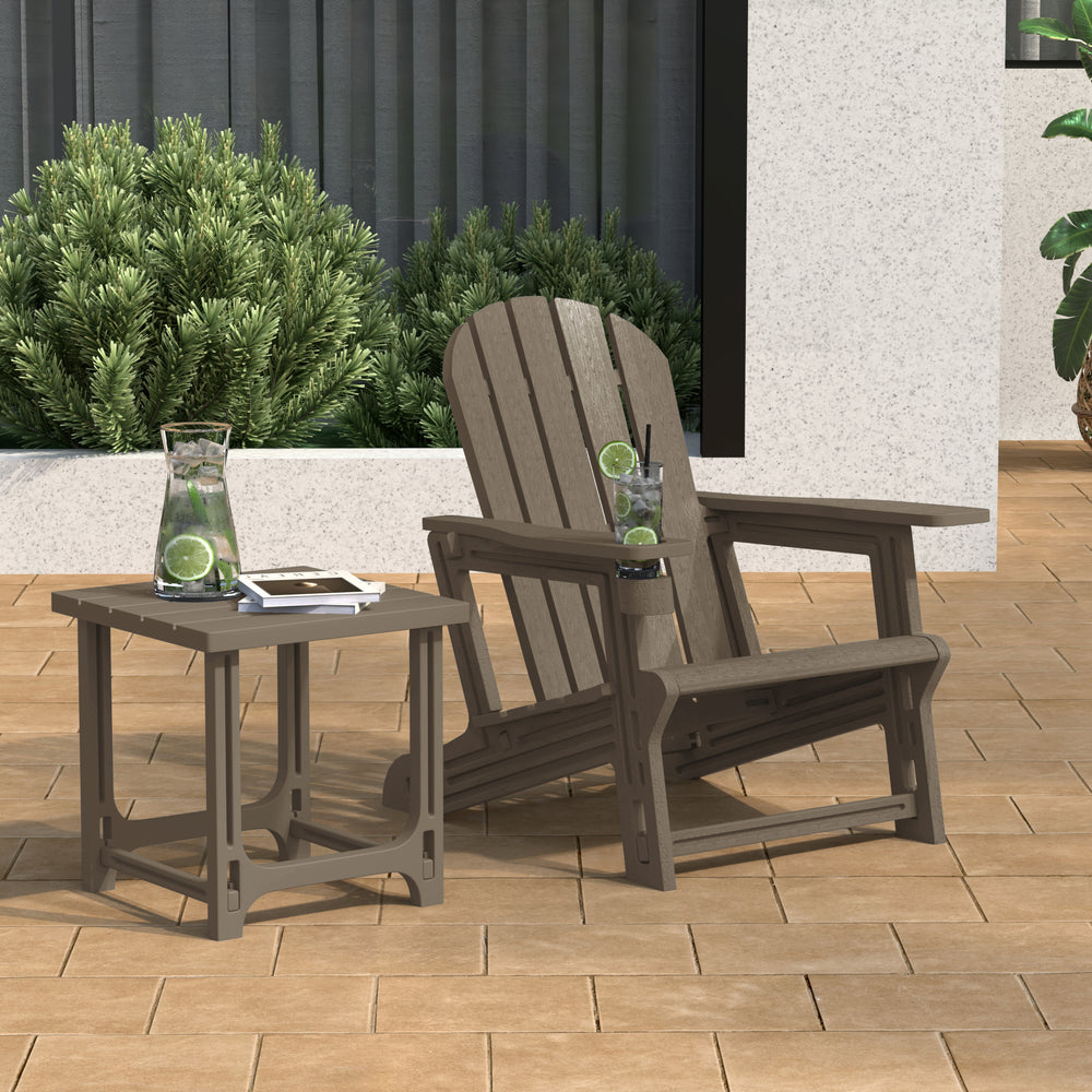 Azura 2-Piece HDPE Plastic Adirondack Patio Chair With 18" Side Table Set