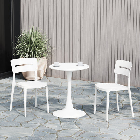 Playa 3-Piece Outdoor Round Metal Patio Dining Table Set With Stackable Patio Chairs