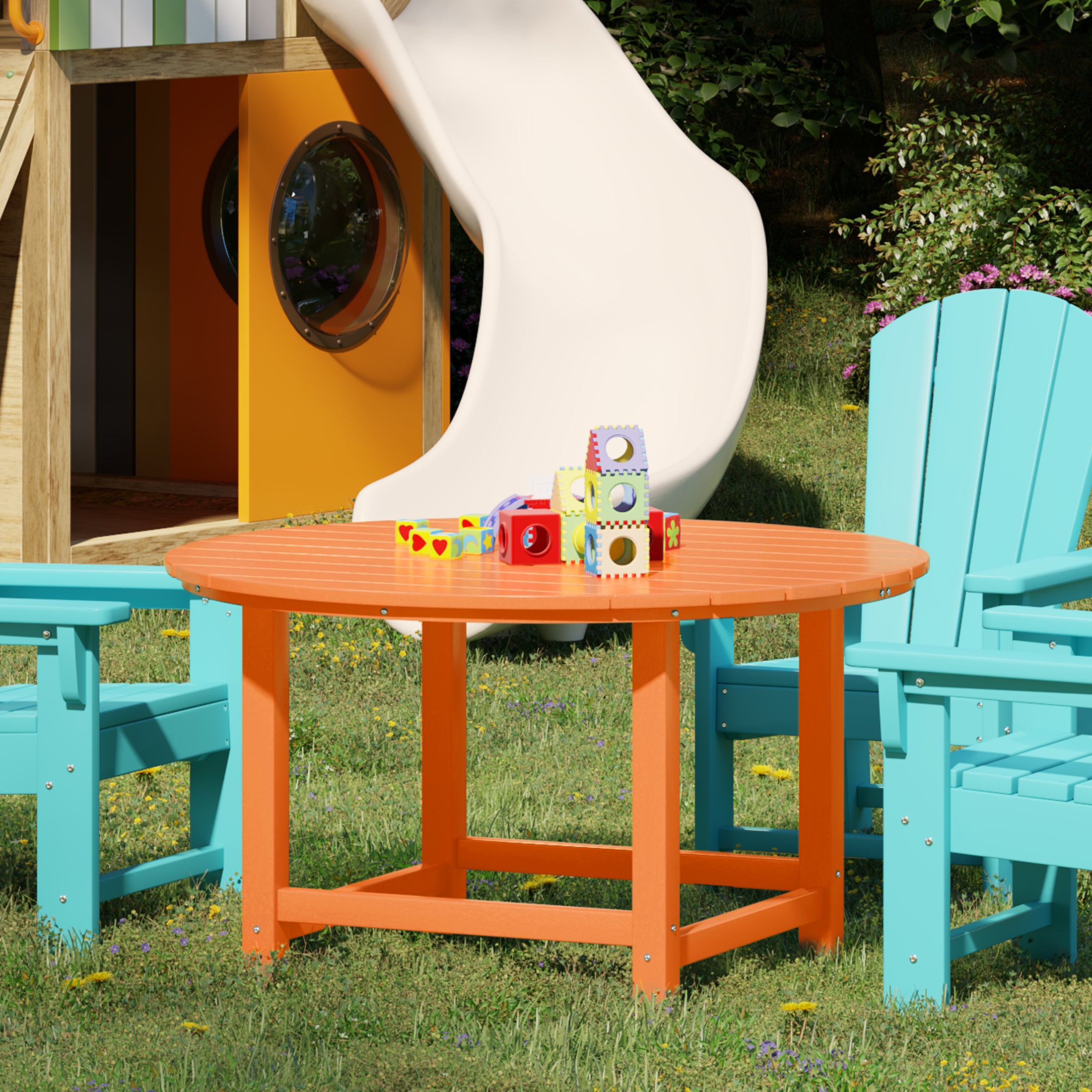 Malibu Kids Outdoor Patio Furniture HDPE 38" Wide Round Dining Table