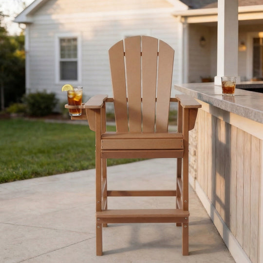 Malibu Outdoor HDPE Tall Adirondack Bar Height Chair With Cup Holder