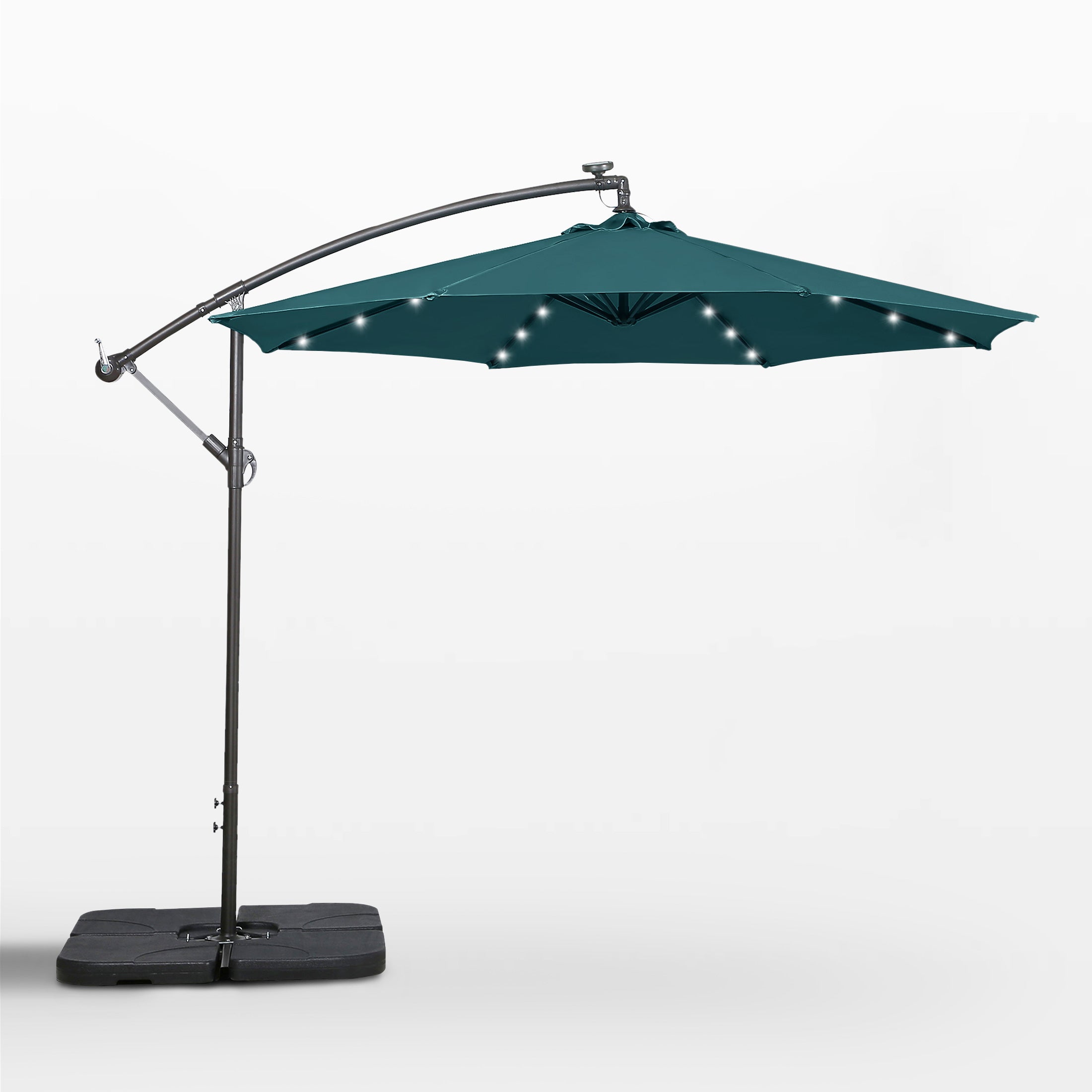 WestinTrends 10 ft Outdoor Patio Solar LED Cantilever Umbrella with Base Weights, Dark Green