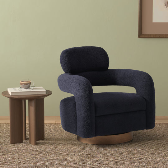 Alexandria Mid-Century Modern Sherpa Swivel Barrel Accent Chair