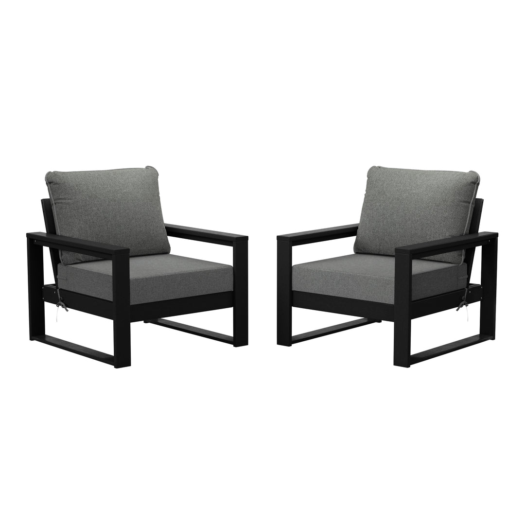 Montara Outdoor Modern HDPE Patio Club Chair with Waterproof Deep Seat Cushions (Set of 2)