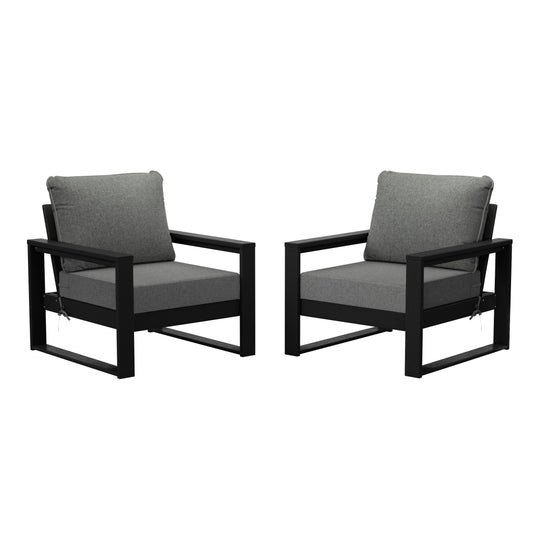 Montara Outdoor Modern HDPE Patio Club Chair with Waterproof Deep Seat Cushions (Set of 2)
