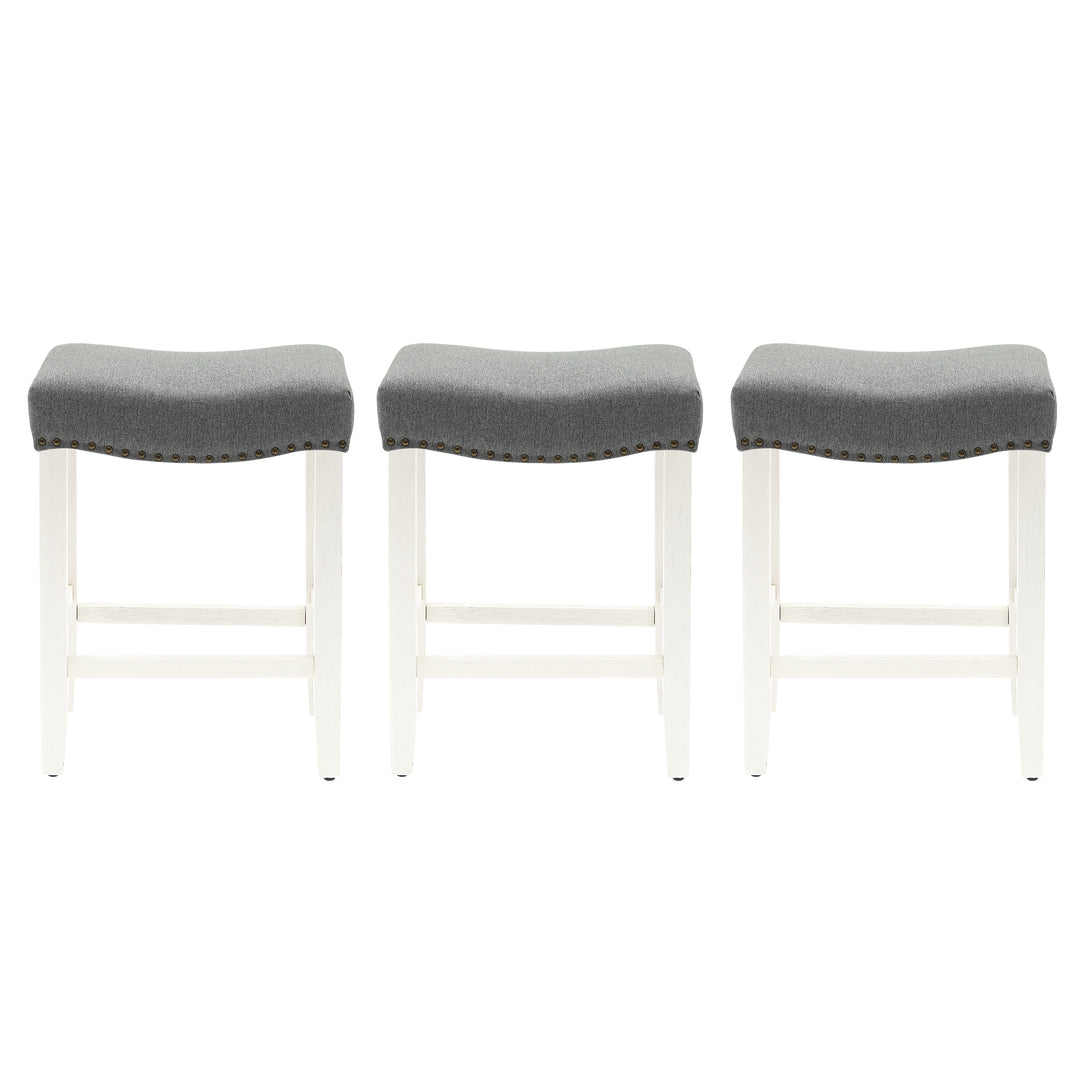 Lenox 24" Upholstered Saddle Seat Antique White Counter Stool (Set of 3)