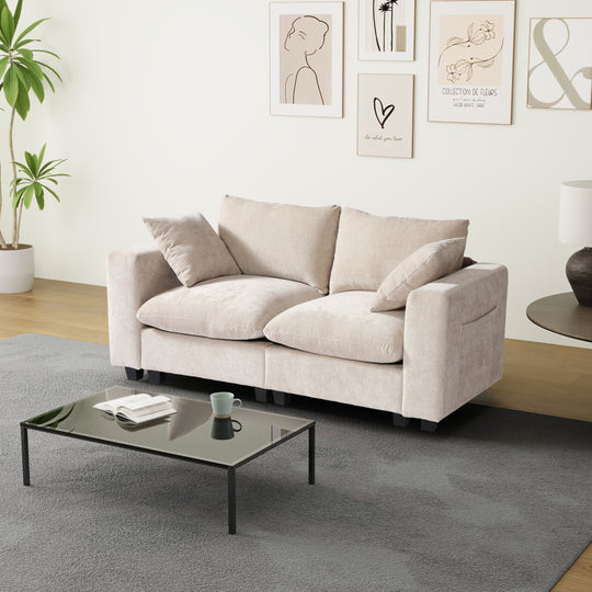Augusta 70" Modular Chenille Loveseat Sofa With USB/Type-C Ports and Side Pockets