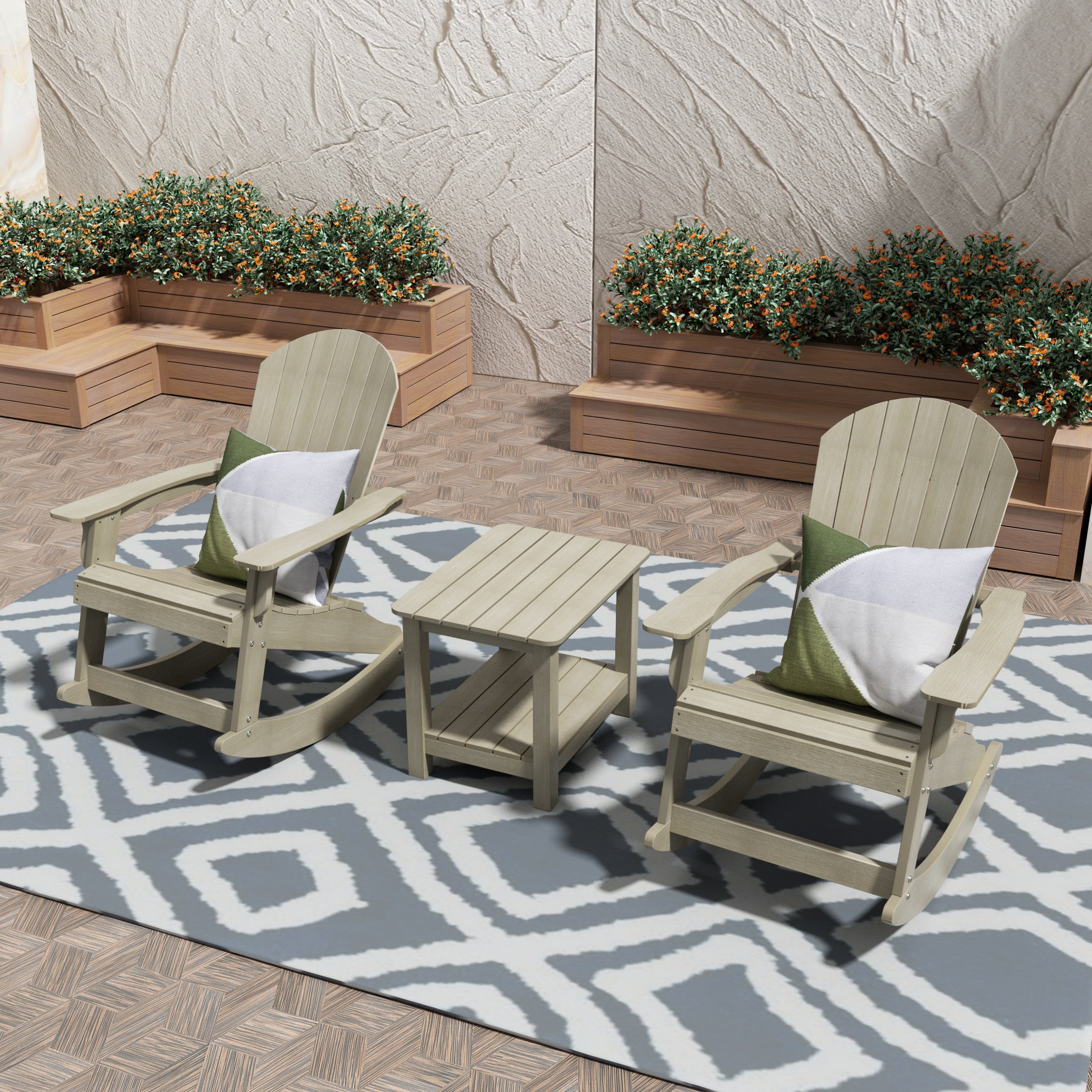 Tuscany 3-Piece HIPS Outdoor Rocking Adirondack Chair With Side Table