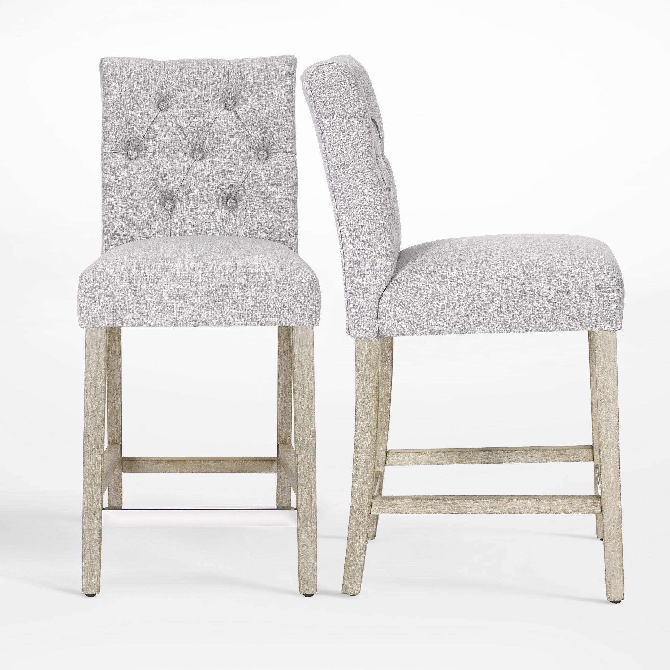 Hayes 24" Linen Fabric Tufted Counter Stool (Set of 2),Antique Gray