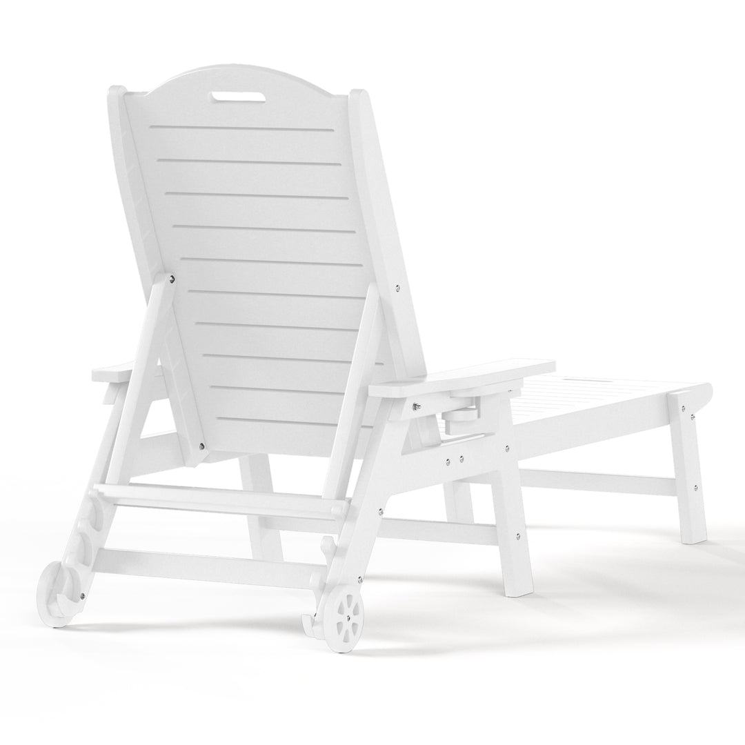 Aruba Outdoor HDPE Patio Chaise Lounges With Wheels & Cup Holder (Set of 2)