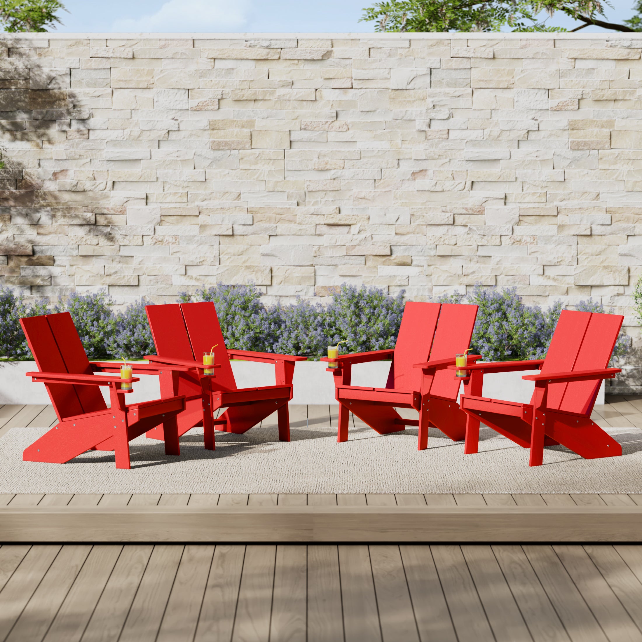 Riviera Outdoor HDPE Modern Adirondack Chair with Cup Holder (Set of 4)