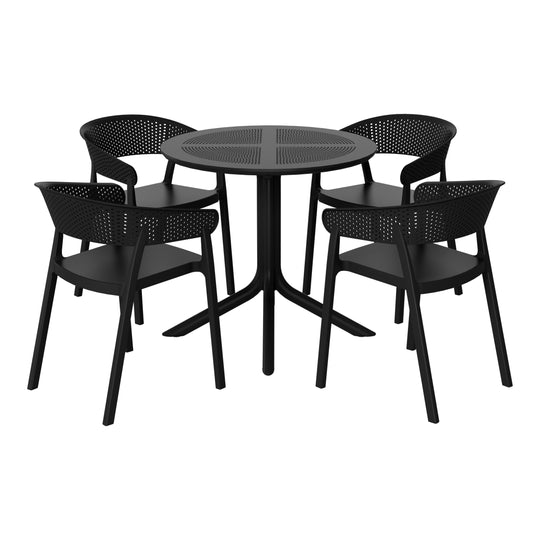 Playa 5-Piece Modern Patio Round Dining Table Set with Stackable Patio Dining Chairs