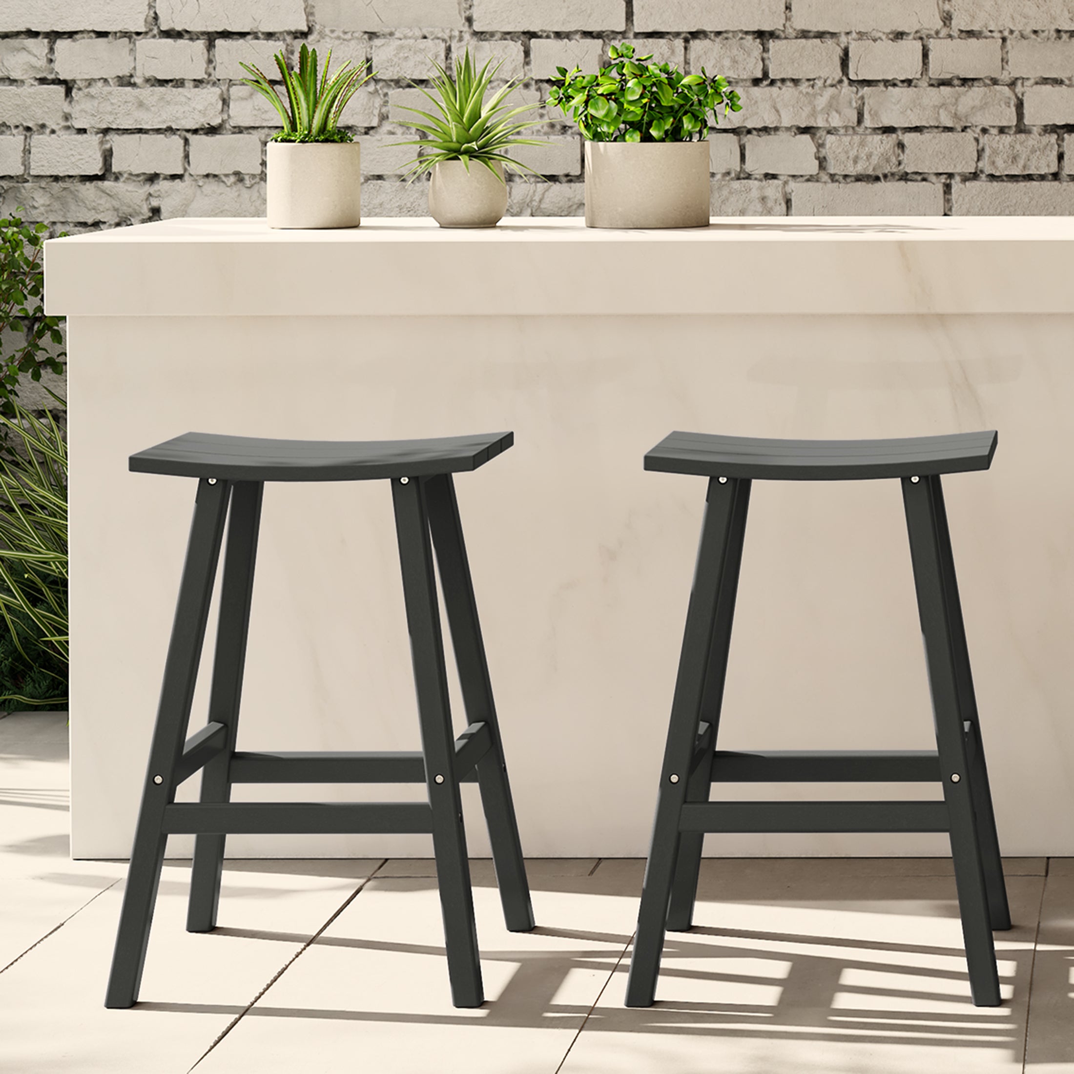 Malibu 29" HDPE Outdoor Patio Bar Height Bar Stools (Set of 2)