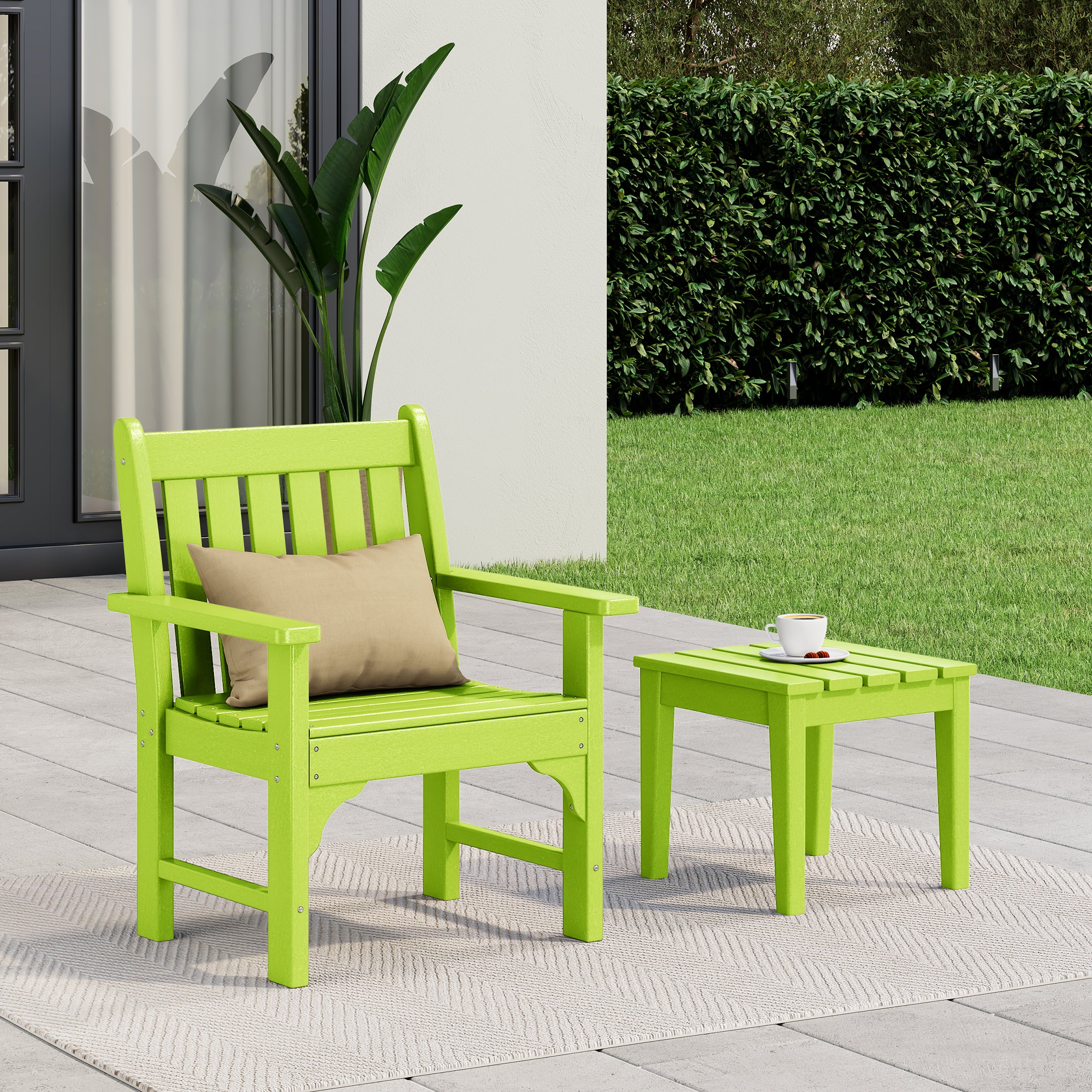 Malibu Outdoor Patio 2-Piece HDPE Adirondack Garden Chair with Square Adirondack Side Table Set
