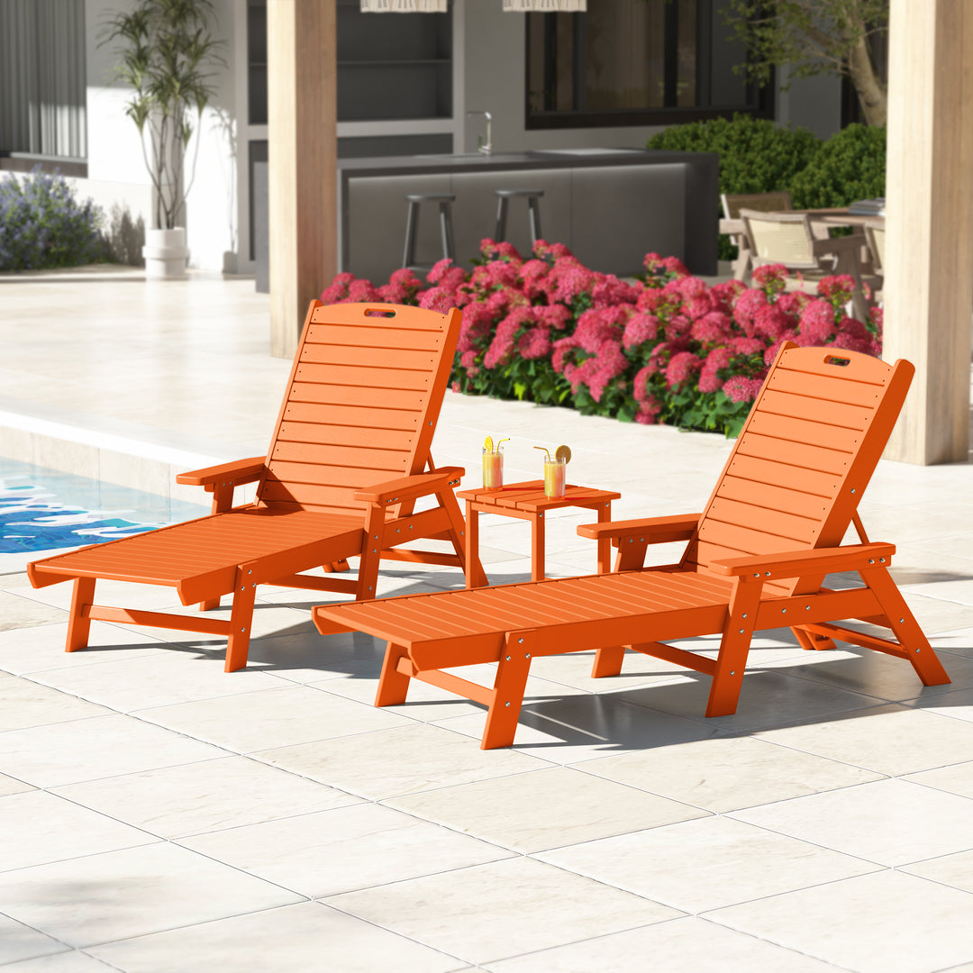 Malibu Poly Reclining Chaise Lounge Set With Table