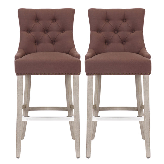 Hayes 29" Upholstered Tufted Wood Bar Stool (Set of 2), Antique Gray