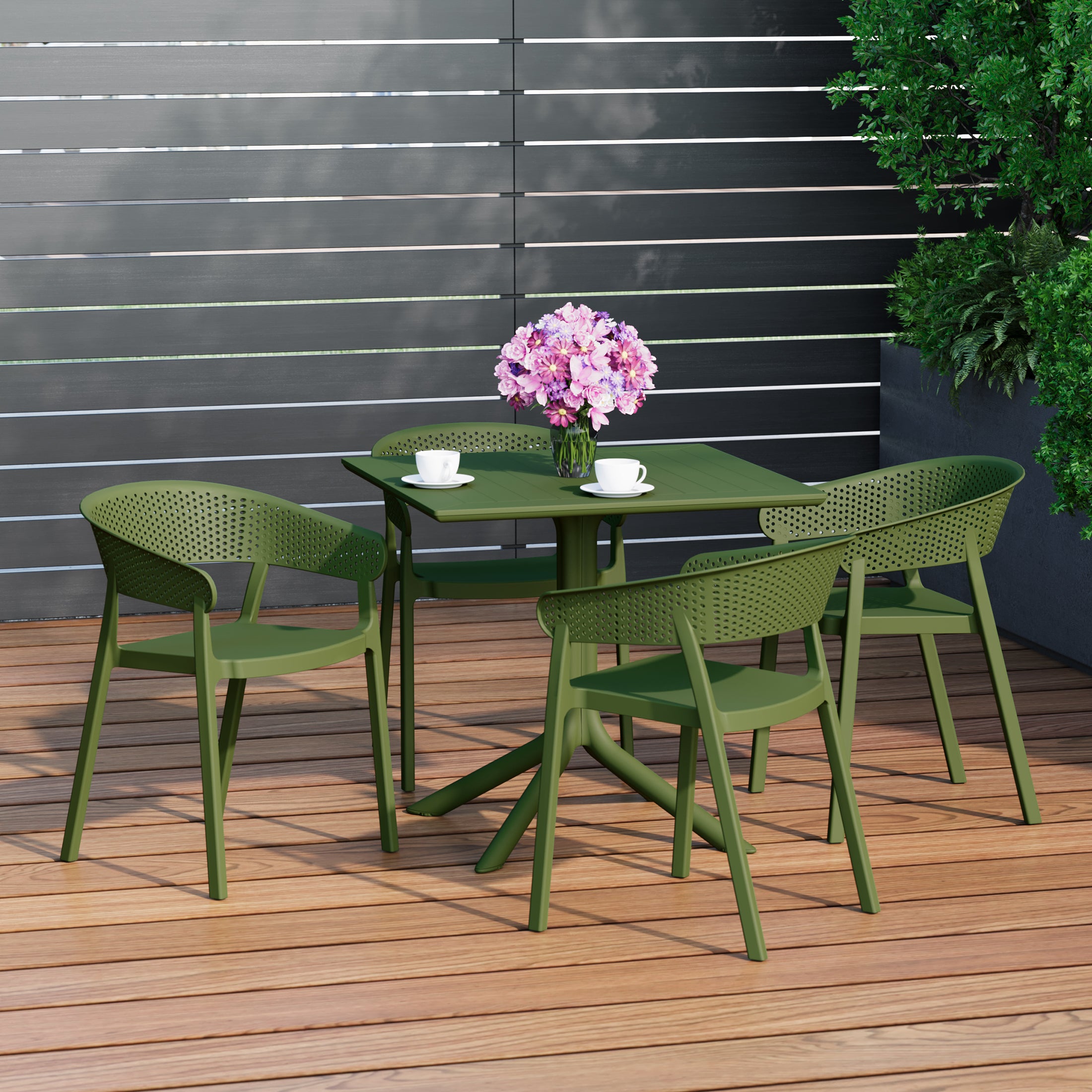 Playa 5-Piece Outdoor Resin Square Patio Dining Table Set with Stackable Patio Dining Chairs