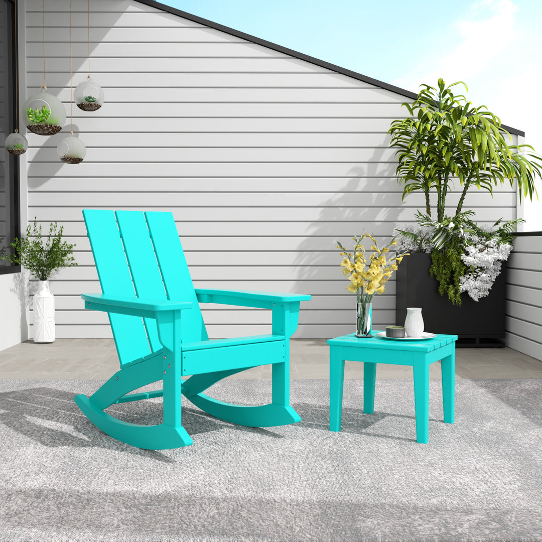 Ashore 2-Piece Modern Rocking Poly Adirondack Chair With Side Table Set