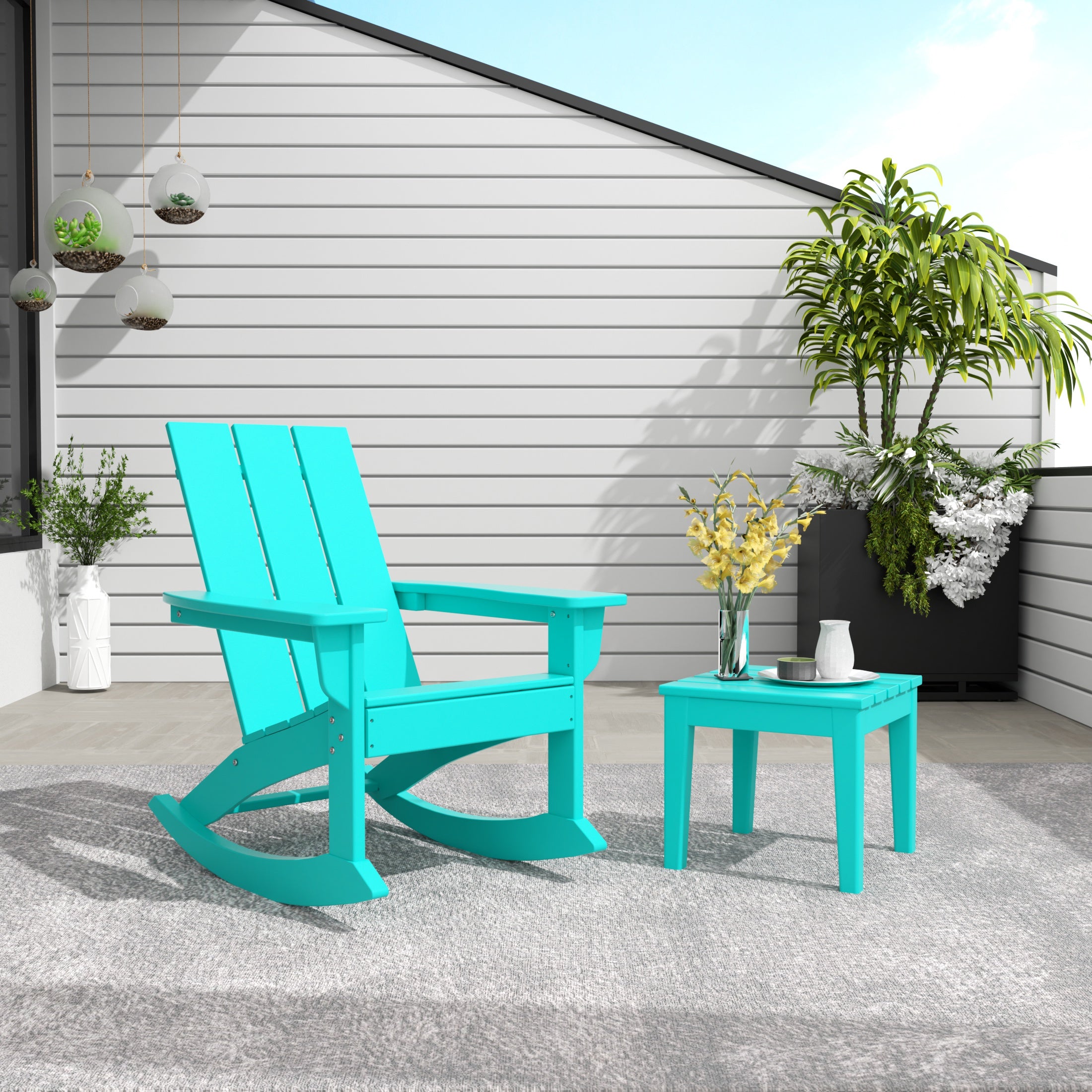 Ashore 2-Pieces Set Modern Plastic Outdoor Rocking Chair with Square Side Table