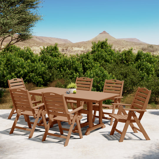 Malibu 7-Piece HDPE Rectangular Patio Dining Table Set with Foldable Chairs