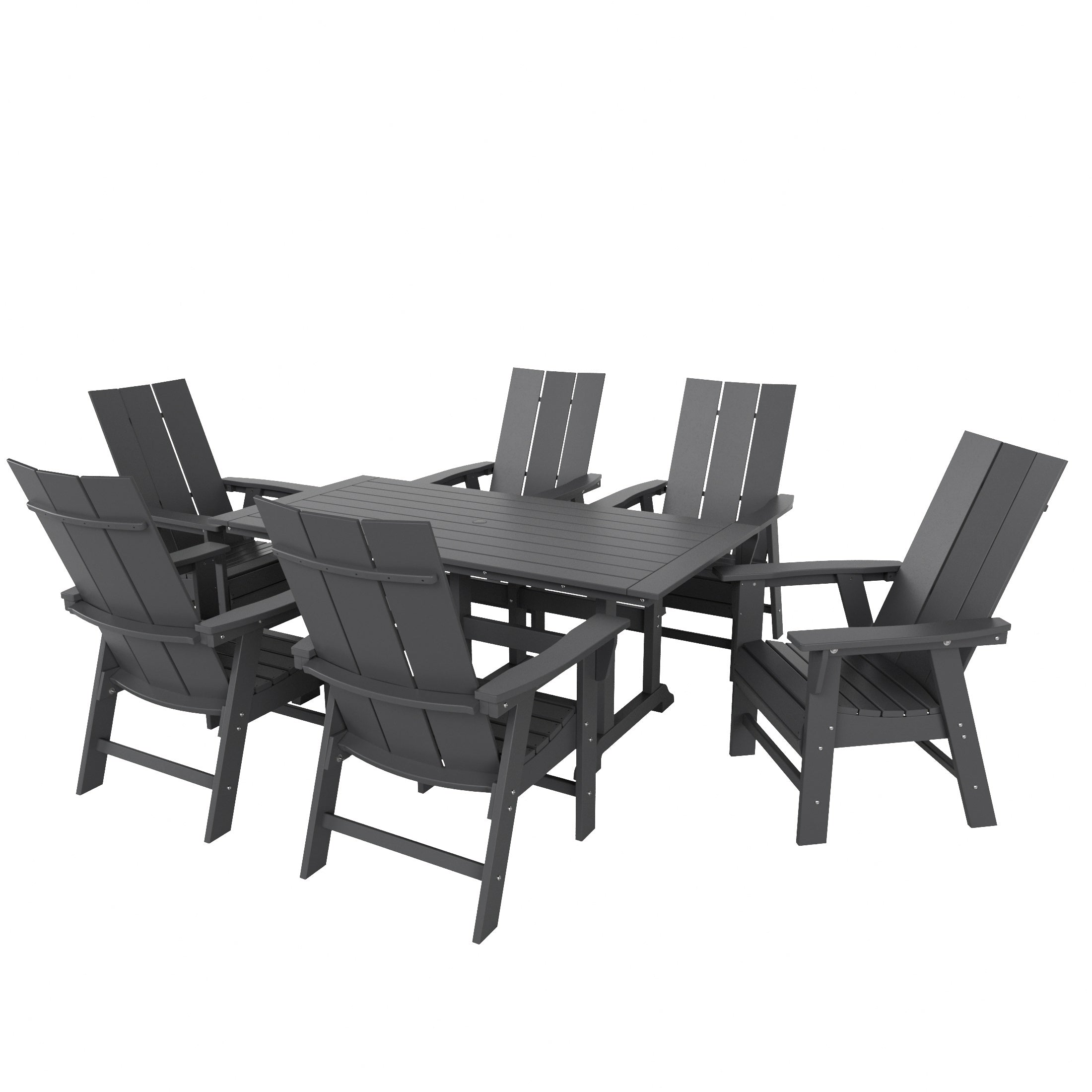 Ashore 7 Piece Outdoor Patio Dining Table and Modern Adirondack Armchair Set