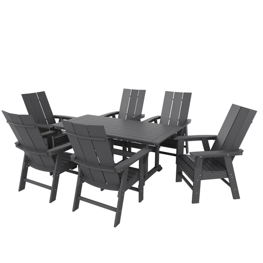 Ashore 7-Piece Outdoor Patio Dining Table and Modern Adirondack Armchair Set