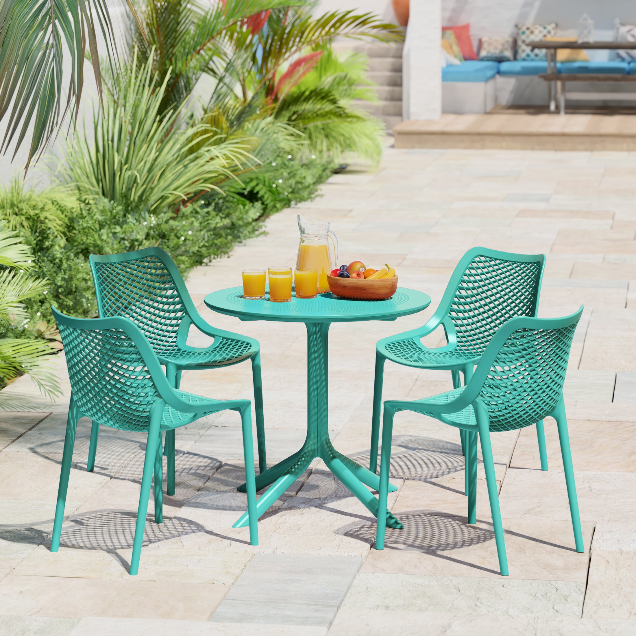 Playa 31.5" Round Plastic Outdoor Patio Dining Table for 4