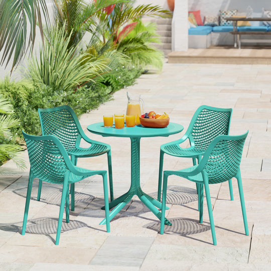 Playa 31.5" Round Plastic Outdoor Patio Dining Table for 4