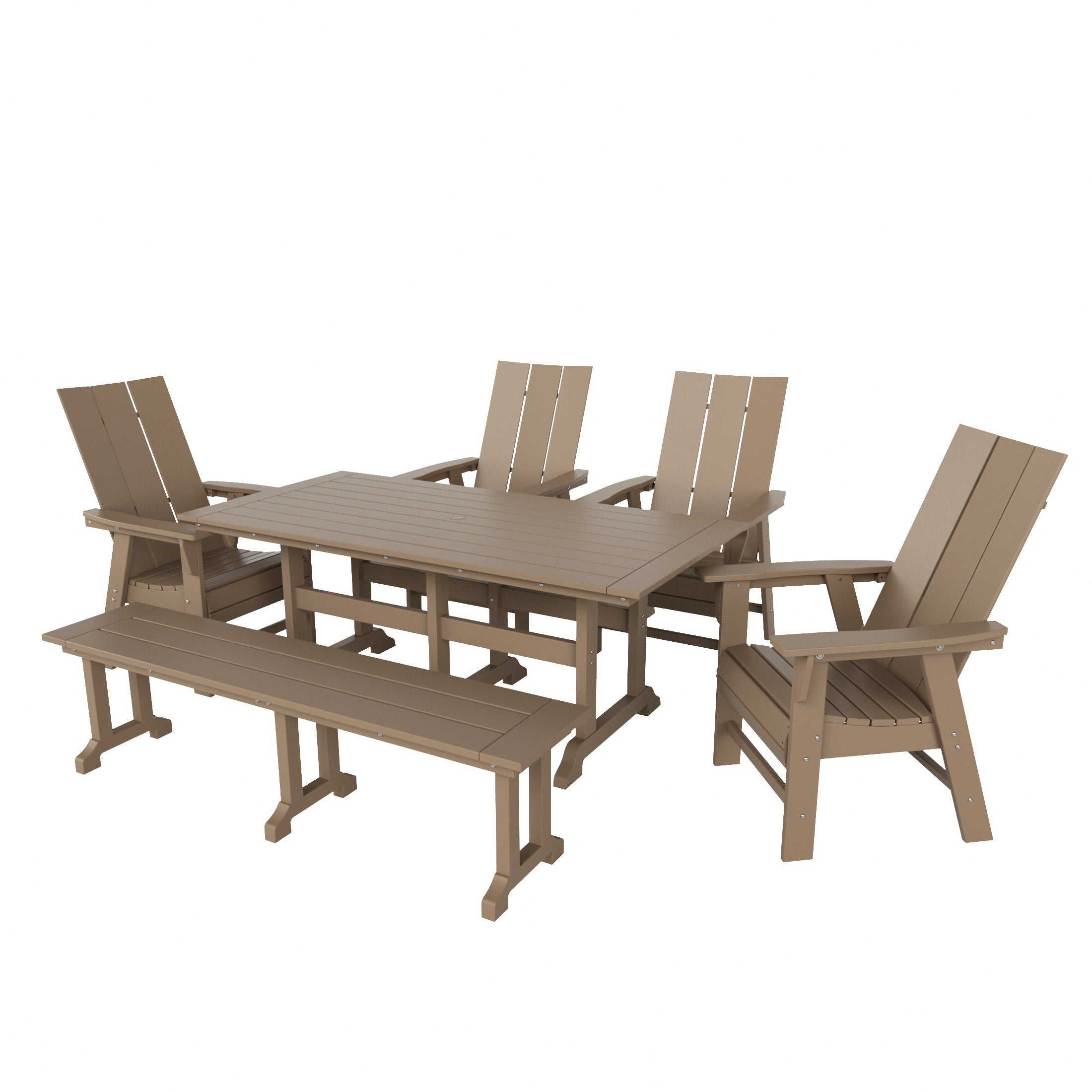 Ashore 6 Piece Outdoor Patio Dining Table and Armchair Dining Bench Set