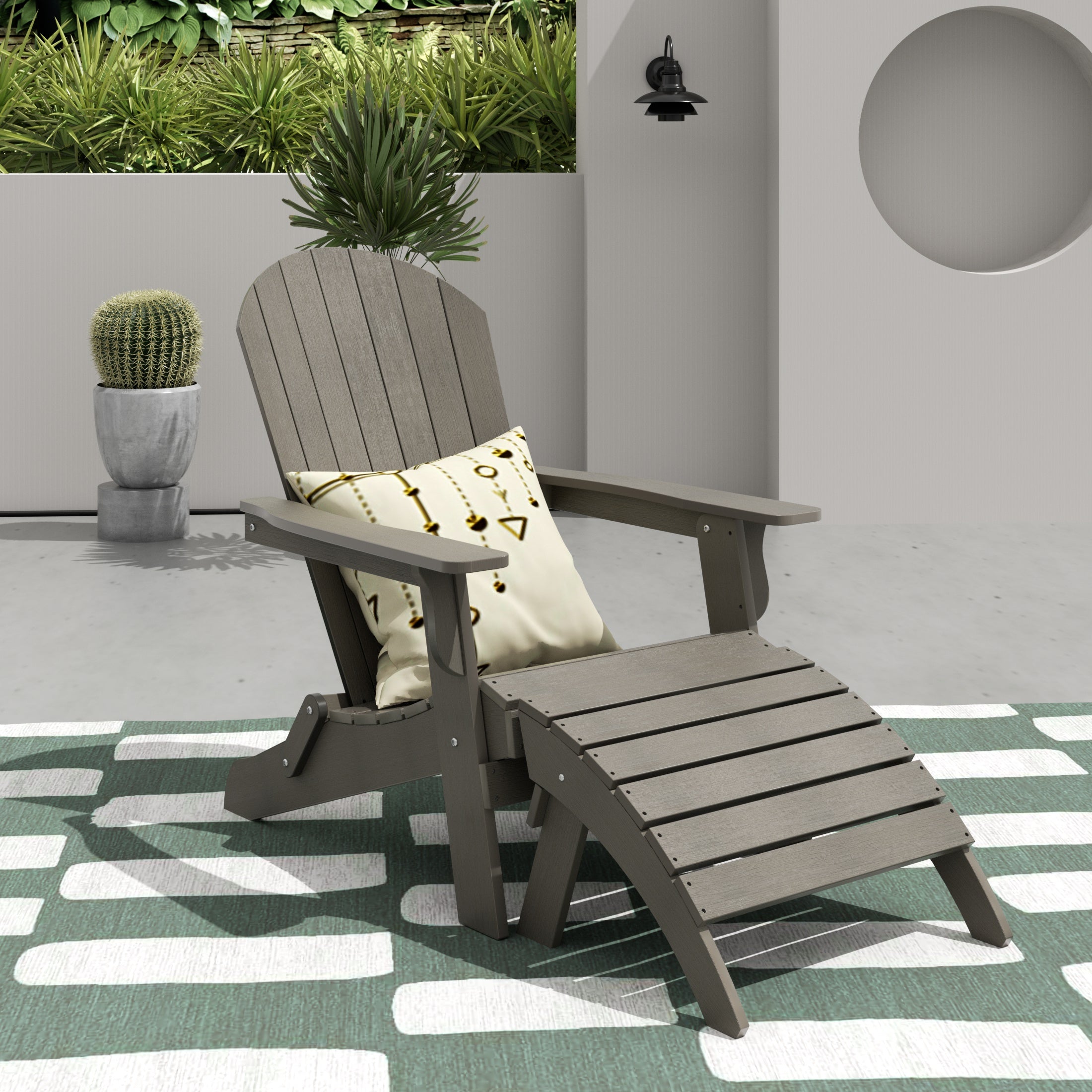 Tuscany 2-Piece HIPS Outdoor Folding Adirondack Seashell Chair With Folding Ottoman