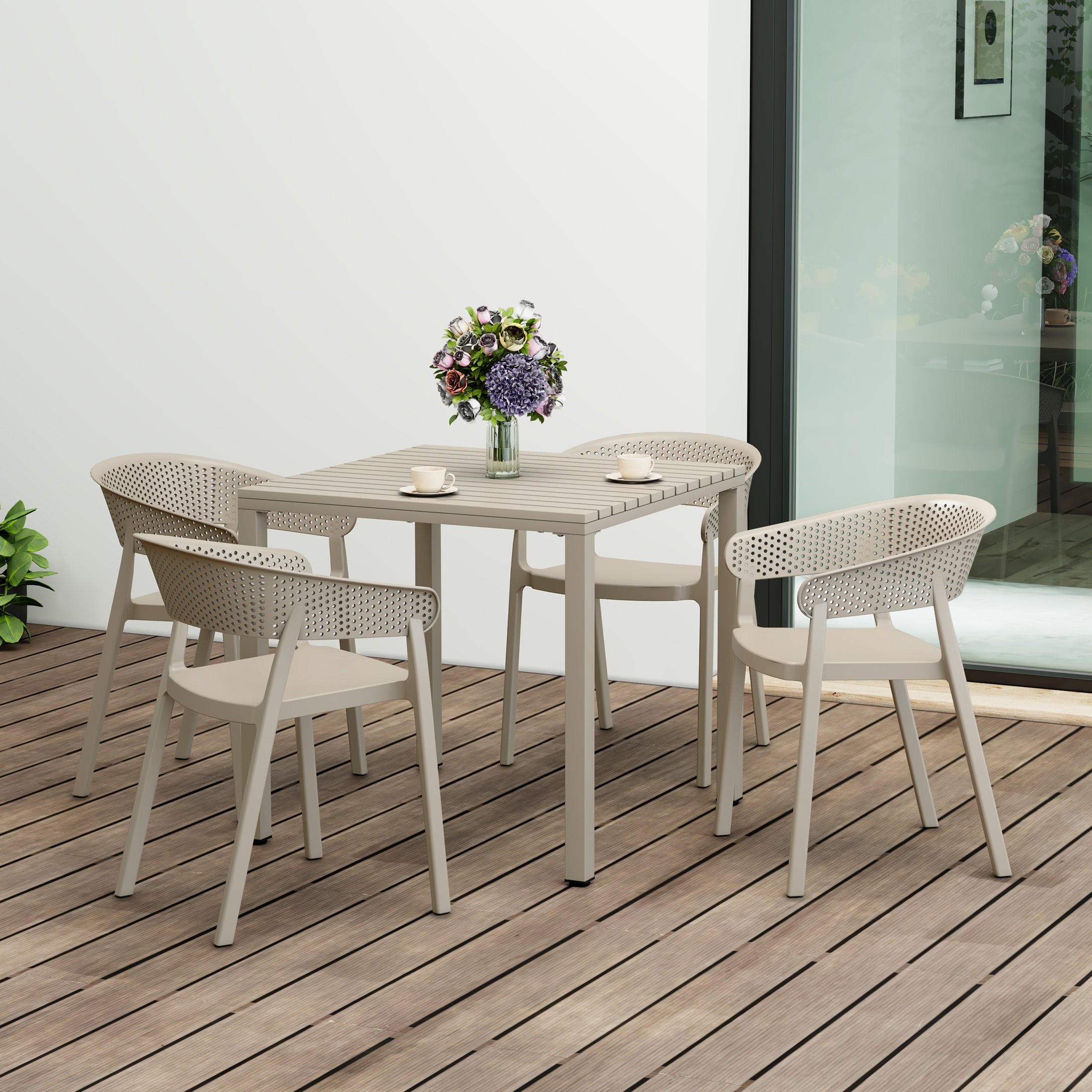 Playa 5-Piece Outdoor Metal Frame Square Dining Table Patio Set with Stackable Patio Dining Chairs