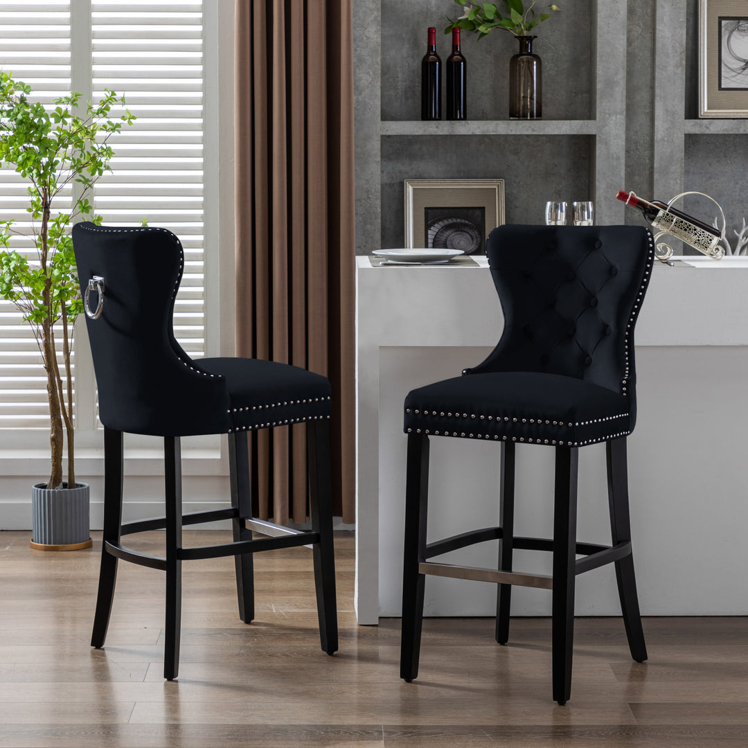 Wordford 29" Tufted Velvet Bar Stool (Set of 2), Black