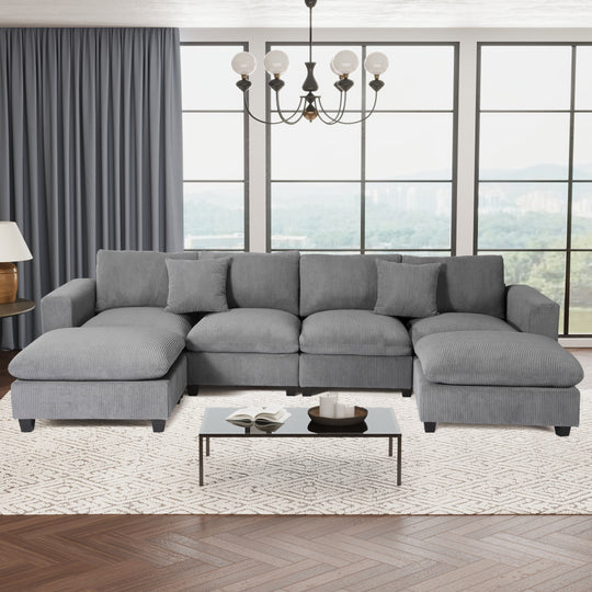 Hearthside 128" Corduroy Modular U-Shaped Sectional Couch and Chaise With USB/Type-C Ports and Side Pockets